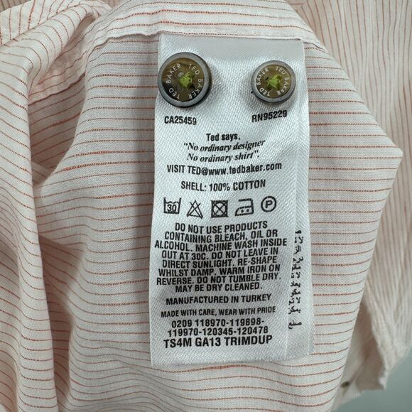 TED BAKER White Orange Striped Long Sleeve Button Down Shirt Size 4 Large L - Picture 7 of 7